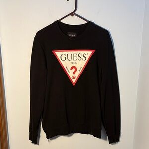 GUESS Black Crewneck Sweater with Red Logo